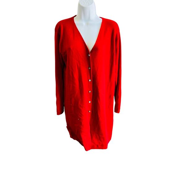 Eddie Bauer Womens Red Wool Grandpa Cardigan Dress Petite XL Merino Button Long - Picture 1 of 4